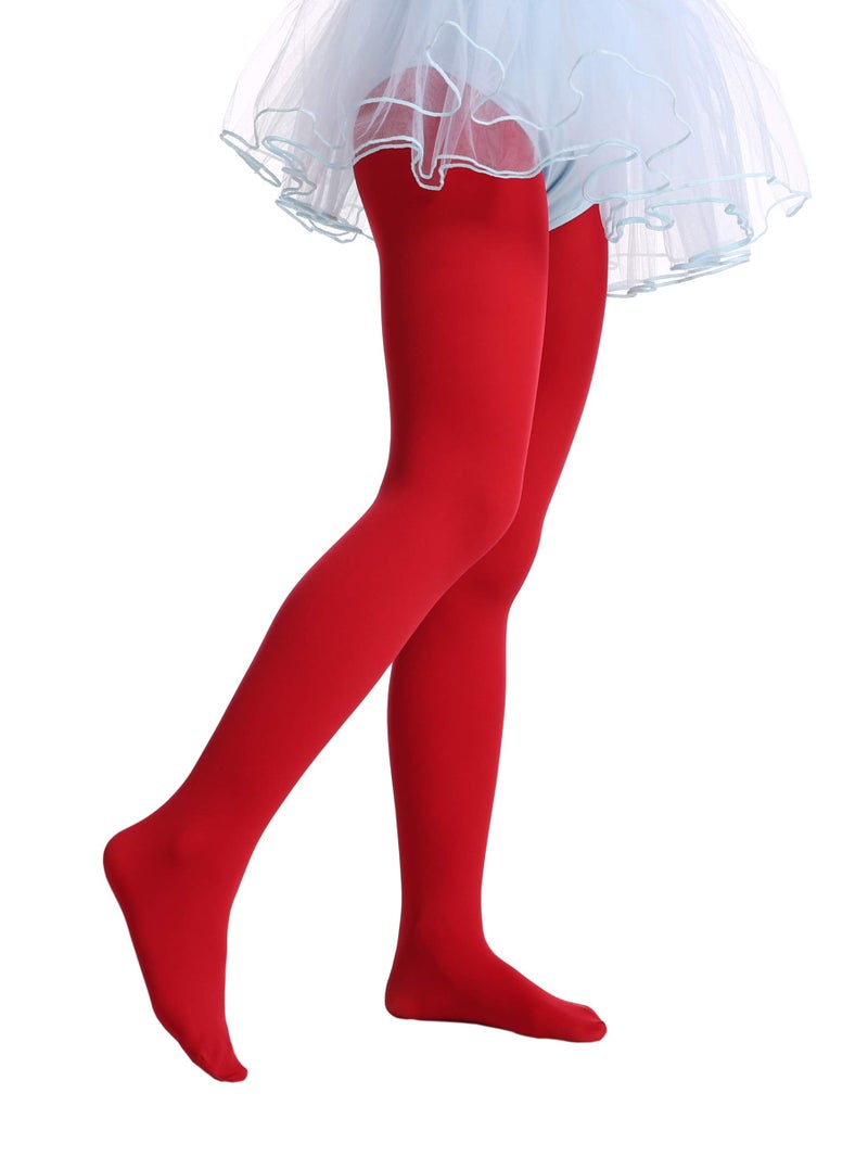EVERSWE Girls Semi Opaque Footed Tights, Microfiber Tights (8-10, Red) - Image 3
